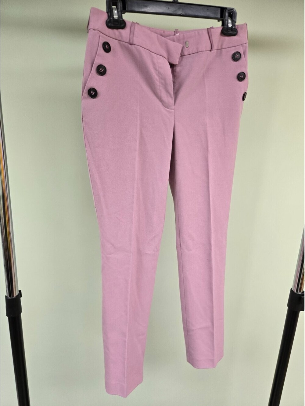 Bar III Pants Womens XXS Pink Sailor Button Front Slim Straight Dress Trousers